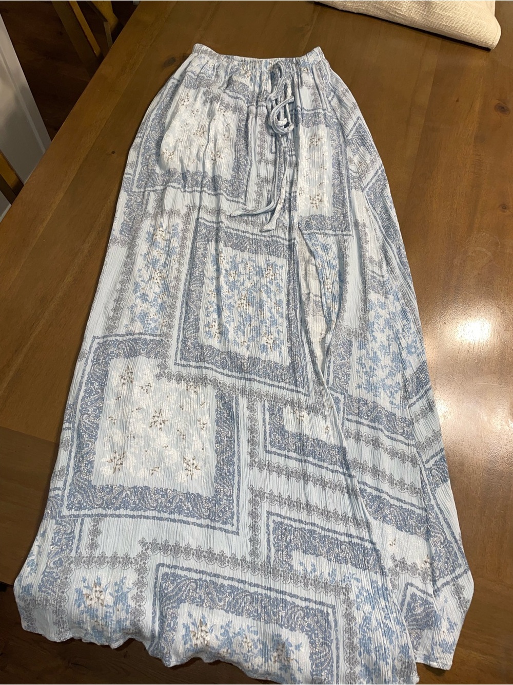 Pink Lily Light Blue & White Patterned Maxi Skirt